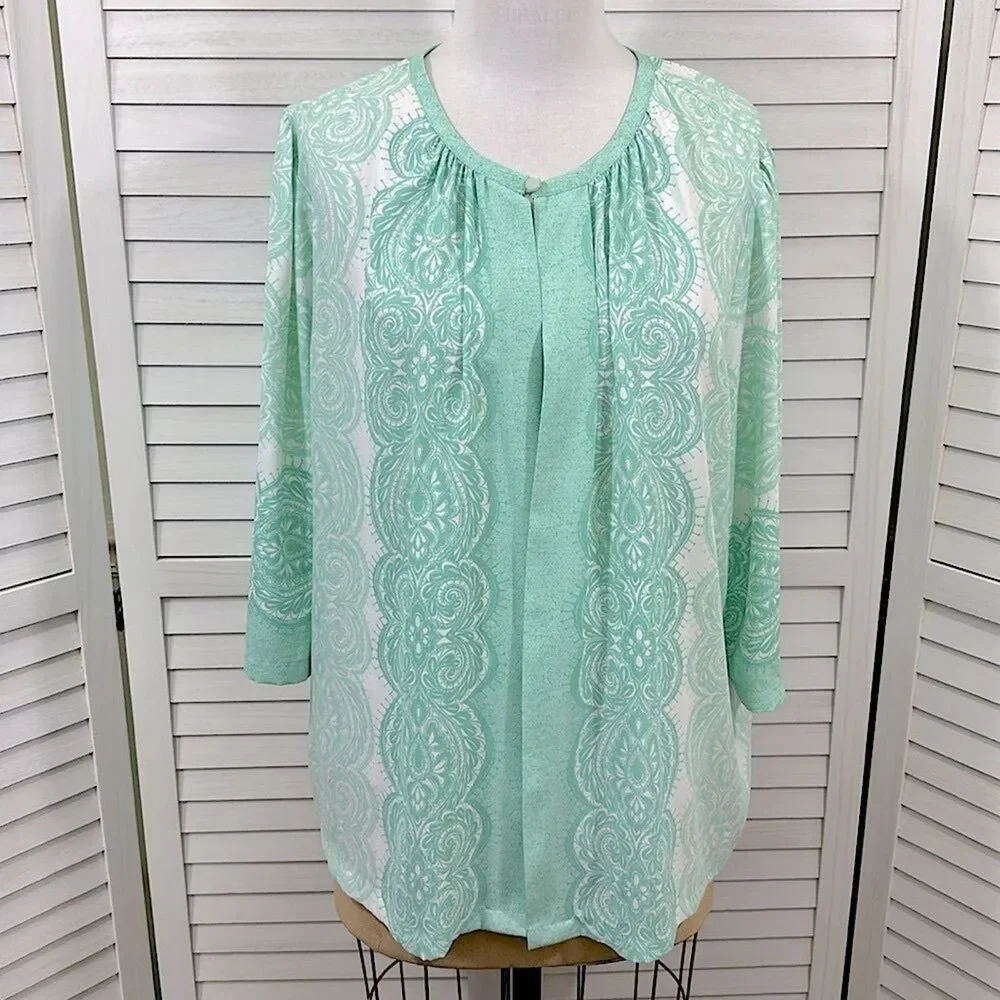 Bob Mackie 2X Cardigan Green Wearable Art LIKE NEW